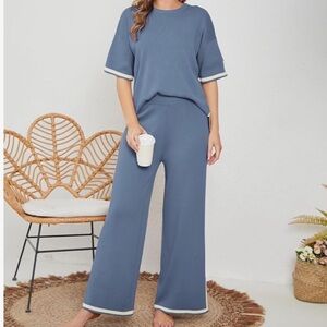 Blue Two-Piece Lounge Set with White Trim